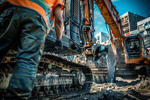 A man is operating a large piece of machinery photo