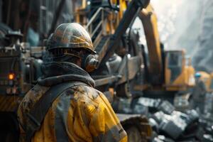A man wearing a yellow helmet photo