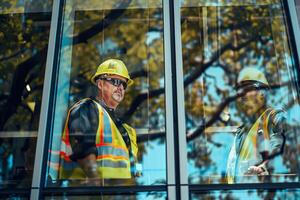 A man in a reflective vest stands in front of a window photo