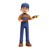 3D Construction Worker Character Pointing to the Left Pose png