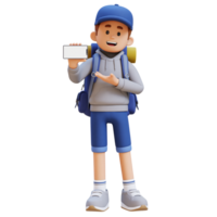3D Traveller Character Presenting on Empty Phone Screen png
