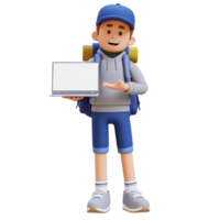 3D Traveller Character Presenting on Empty Computer Screen png
