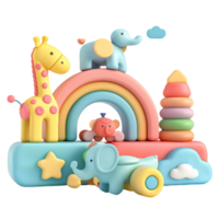 3D rendering of baby toy on transparent png