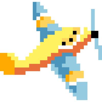 Airplane cartoon icon in pixel style
