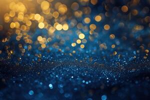 Glittering blue and gold bokeh background photo