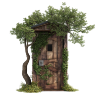 Old Wooden Toilet with Tree Growing Out, Transparent Background png