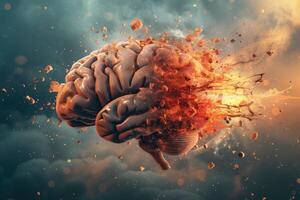 Exploding brain concept on dark background photo