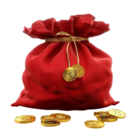 Red Bag with Gold Coins Isolated on Transparent Background Genereted AI png