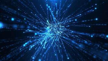 Abstract light streaks of particles. Big data digital neon lines. High tech background. Seamless loop video