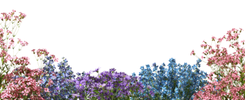 Beautify various flowery meadow foreground on transparent background 3d rendering png