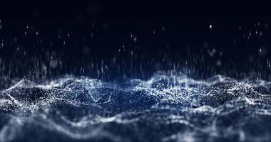 Blue digital wave of particles and dot, futuristic cyber background. Digital gloving particles fly upward. Screensaver animation video