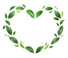 Heart shapes green leafs flying movement conceptual on transparent backgrounds 3d rendering png