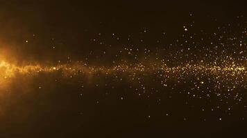 Movement of abstract particles of golden yellow sparkles sparkling in a modern style on a black background. Seamless loop video