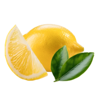 Group of fresh lemon and half lemon isolated, yellow lemon cut out. png