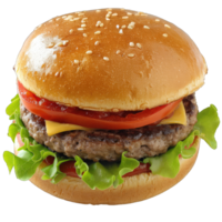 Hamburger with soft bun and vegetables png