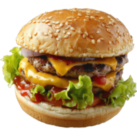 Hamburger with soft bun and vegetables png