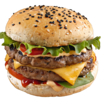 Hamburger with soft bun and vegetables png