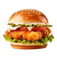 Hamburger with soft bun and vegetables png