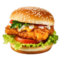 Hamburger with soft bun and vegetables png
