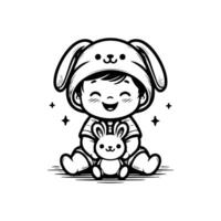 sketch design of a cute baby smiling while playing with a doll. Cute baby playing with a doll vector
