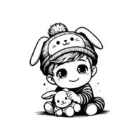 sketch design of a cute baby smiling while playing with a doll. Cute baby playing with a doll vector