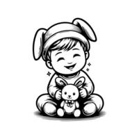 sketch design of a cute baby smiling while playing with a doll. Cute baby playing with a doll vector