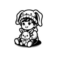 sketch design of a cute baby smiling while playing with a doll. Cute baby playing with a doll vector