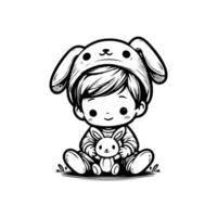 sketch design of a cute baby smiling while playing with a doll. Cute baby playing with a doll vector