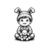 sketch design of a cute baby smiling while playing with a doll. Cute baby playing with a doll vector