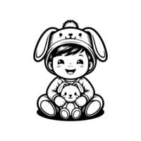 sketch design of a cute baby smiling while playing with a doll. Cute baby playing with a doll vector