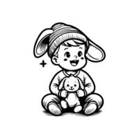 sketch design of a cute baby smiling while playing with a doll. Cute baby playing with a doll vector
