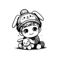 sketch design of a cute baby smiling while playing with a doll. Cute baby playing with a doll vector