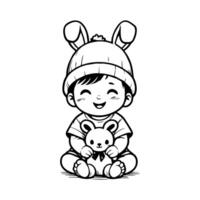 sketch design of a cute baby smiling while playing with a doll. Cute baby playing with a doll vector