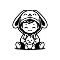 sketch design of a cute baby smiling while playing with a doll. Cute baby playing with a doll vector