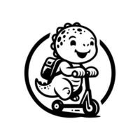 Dinosaur playing scooter, Cute dino smile logo vector