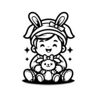 sketch design of a cute baby smiling while playing with a doll. Cute baby playing with a doll vector
