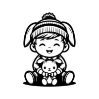 sketch design of a cute baby smiling while playing with a doll. Cute baby playing with a doll vector