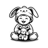 sketch design of a cute baby smiling while playing with a doll. Cute baby playing with a doll vector