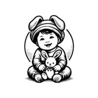 sketch design of a cute baby smiling while playing with a doll. Cute baby playing with a doll vector