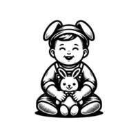 sketch design of a cute baby smiling while playing with a doll. Cute baby playing with a doll vector