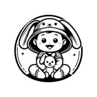 sketch design of a cute baby smiling while playing with a doll. Cute baby playing with a doll vector
