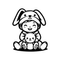 sketch design of a cute baby smiling while playing with a doll. Cute baby playing with a doll vector