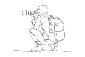 Take photos with a professional camera continues line vector