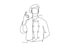 A chef is holding his hand up in the air with his thumb up vector