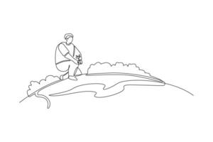 A man is sitting on a hill with a plant vector