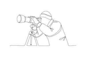 man and camera take photo world photography day continues line vector