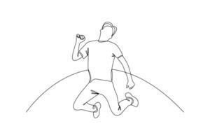 man jumping with fun in free style continues line vector