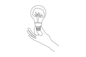 A hand holding a light bulb with a tree inside vector