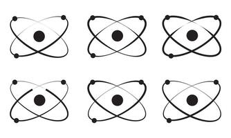 atom icon set. molecule nucleus science symbol. proton, or neutron chemistry icon in black filled and outlined , DNA icon, physics nuclear research sign. electron, vector