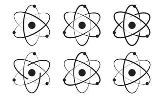 atom icon set. molecule nucleus science symbol. proton, or neutron chemistry icon in black filled and outlined , DNA icon, physics nuclear research sign. electron, vector